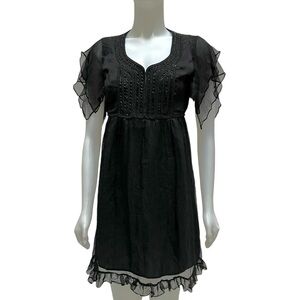 LYNN ADLER Baby‎ Doll Empire Silk Dress Beaded Blink Whimsy Goth Witchy Prom Y2K
